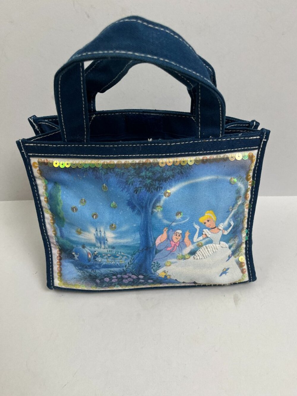 Blue Vintage Disney Cinderella Beaded Sequin Canvas Tote Bag